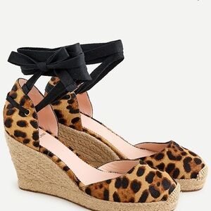 NWT J. Crew Animal Print Espadrille Wedges Calf Hair